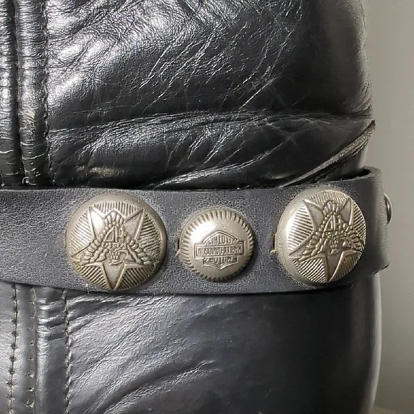 Vtg 90s Black Leather Harley Davidson Motorcycle Harness Boots Men's 11 Goodyear - Picture 5 of 16